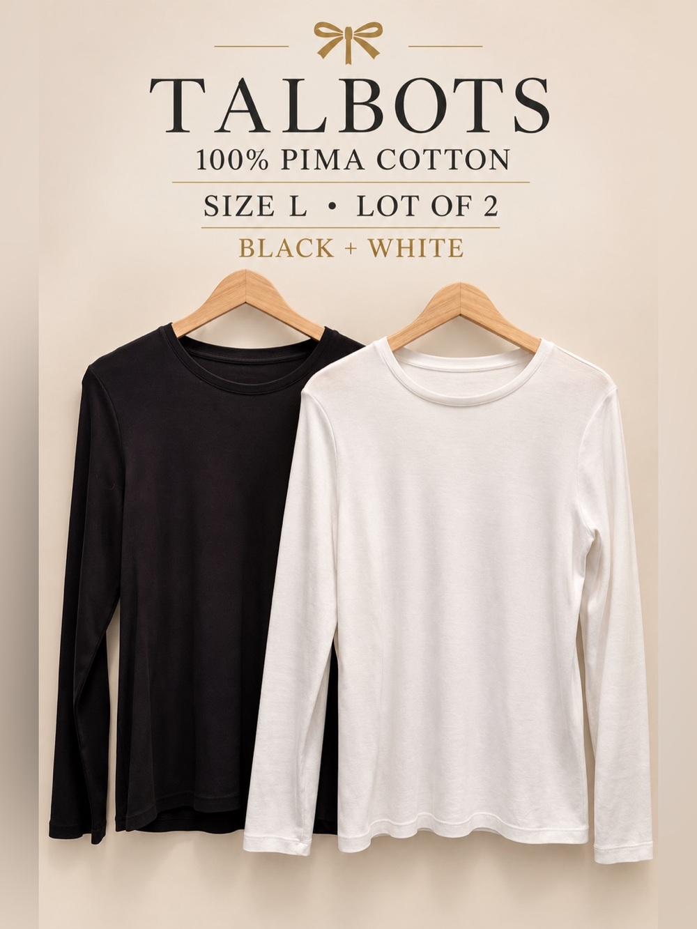 Talbots Black & White Long-Sleeve Pima Cotton Tees - Lot of 2